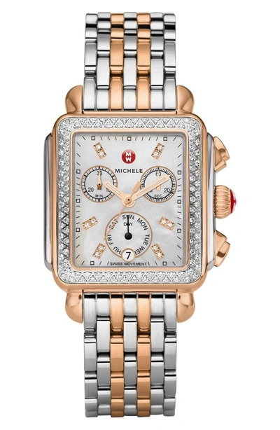 Shop Michele Deco 18mm Bracelet Watchband In Silver/ Rose Gold