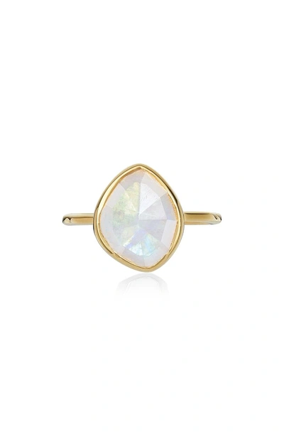 Shop Monica Vinader Siren Small Nugget Stacking Ring In Yellow Gold/ Moonstone