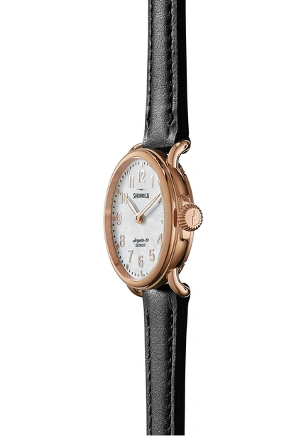 Shop Shinola The Runwell Leather Strap Watch, 28mm In Black/ White Mop/ Rose Gold
