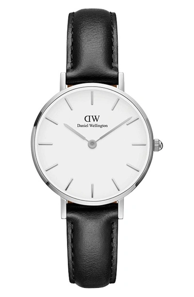 Shop Daniel Wellington Classic Petite Leather Strap Watch, 28mm In Black/ White/ Silver
