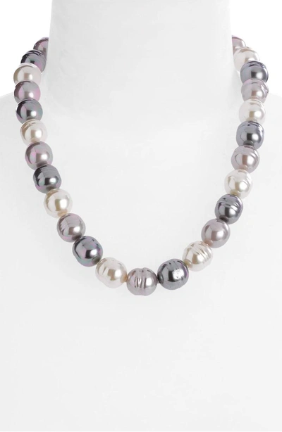 Shop Majorica 14mm Baroque Pearl Necklace In Grey/ Silver