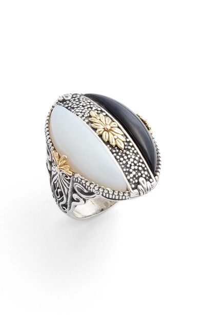 Shop Konstantino Etched Silver Agate Ring In Black/ White/ Silver/ Gold