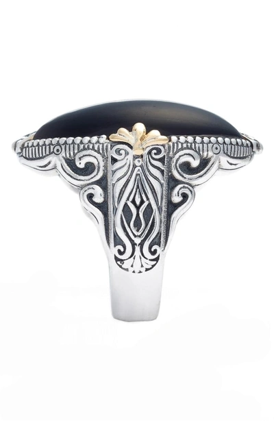 Shop Konstantino Etched Silver Agate Ring In Black/ White/ Silver/ Gold