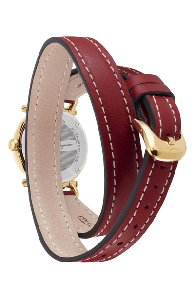 Shop Ferragamo Gancino Leather Strap Watch, 26mm In Red/ Gold