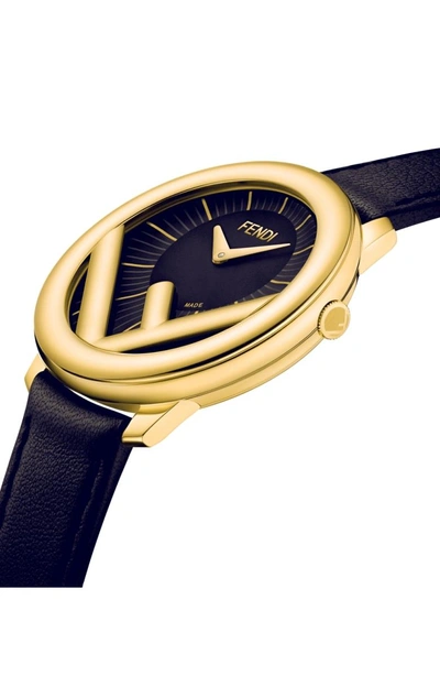 Shop Fendi Run Away Leather Strap Watch, 36mm In Gold/ Black/ Gold