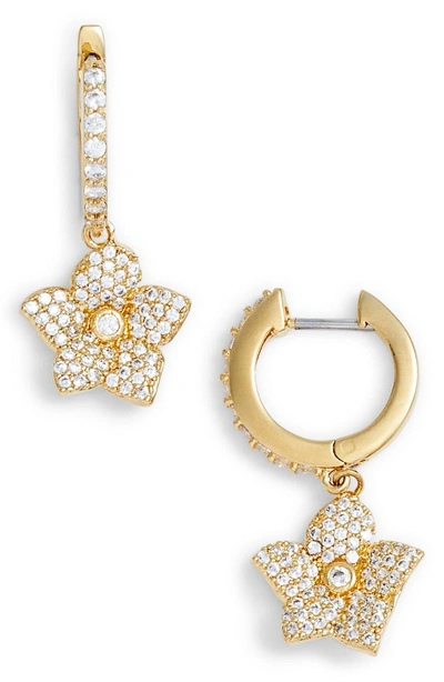 Shop Kate Spade Blooming Pave Drop Earrings In Clear/ Gold