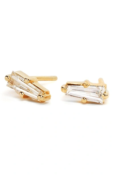 Shop Nora Kogan Paloma Triangle Diamond Stud Earrings In Yellow Gold