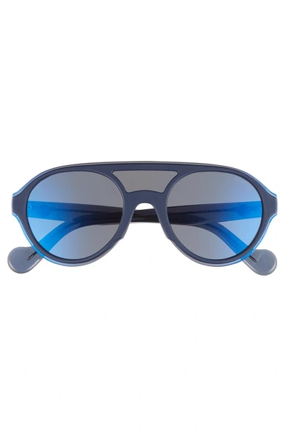 Shop Moncler 52mm Shield Sunglasses In Matte Blue/ Smoke Mirror