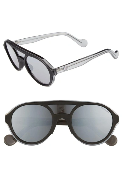 Shop Moncler 52mm Shield Sunglasses In Shiny Black / Smoke Mirror