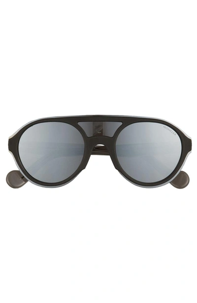 Shop Moncler 52mm Shield Sunglasses In Shiny Black / Smoke Mirror
