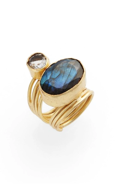 Shop Elise M Luisa Labradorite & Crystal Ring In Gold/ Labradoriate