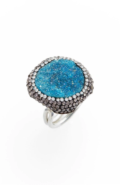 Shop Elise M Goddess Drusy & Crystal Ring In Turquoise