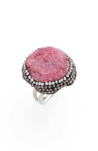 Shop Elise M Goddess Drusy & Crystal Ring In Hot Pink