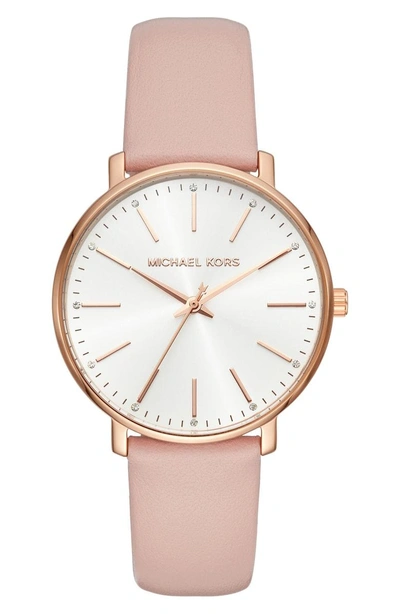 Shop Michael Kors Pyper Leather Strap Watch, 38mm In Pink/ Gold