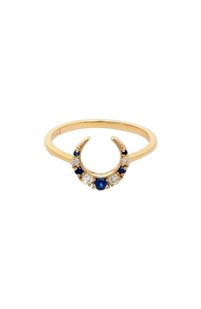Shop Iconery X Stone Fox Crescent Diamond & Stone Ring In Yellow Gold/ Sapphire