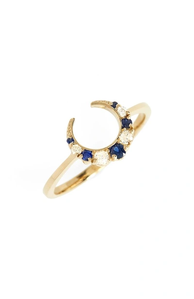 Shop Iconery X Stone Fox Crescent Diamond & Stone Ring In Yellow Gold/ Sapphire