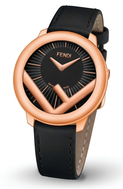 Shop Fendi Run Away Leather Strap Watch, 36mm In Rose Gold/ Black/ Rose Gold