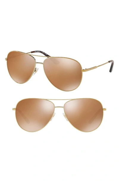 Shop Tory Burch 59mm Thin Polarized Metal Aviator Sunglasses - Brown/ Gold