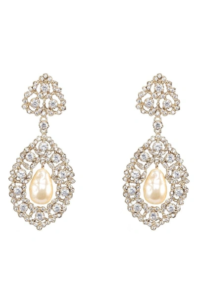 Shop Nina Rococo Double Drop Imitation Pearl Earrings In Ivory Pearl/ Gold
