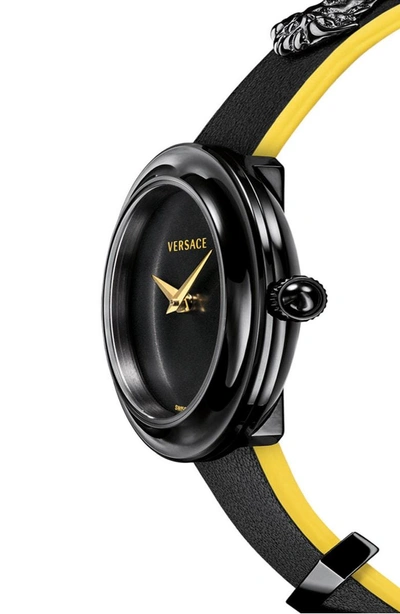 Shop Versace V-flare Double Wrap Leather Strap Watch, 28mm In Black