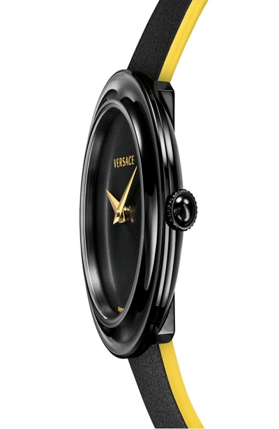 Shop Versace V-flare Double Wrap Leather Strap Watch, 28mm In Black
