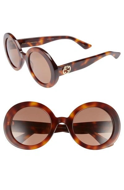 Shop Gucci 52mm Round Sunglasses - Havana