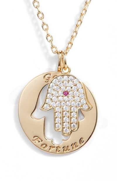 Shop Lulu Dk Hamsa Good Fortune Necklace In Gold/ Clear