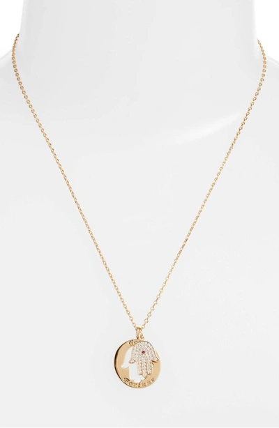 Shop Lulu Dk Hamsa Good Fortune Necklace In Gold/ Clear