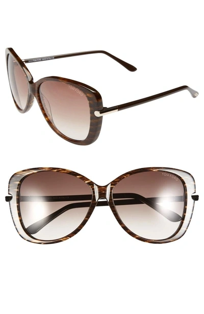 Shop Tom Ford 'linda' 59mm Sunglasses In Brown Wattle