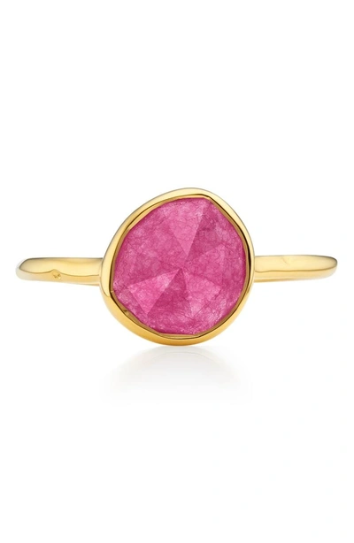 Shop Monica Vinader Siren Semiprecious Stone Stacking Ring In Gold/ Pink Quartz