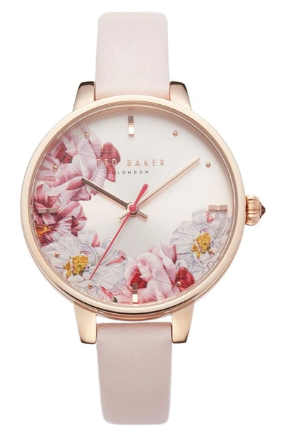 Ted Baker Kate Leather Strap Watch, 36mm In Pink/ Floral/ Rose Gold |  ModeSens