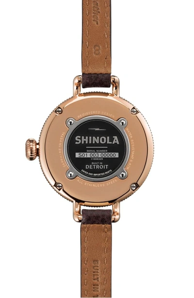 Shop Shinola The Birdy Leather Strap Watch, 34mm In Oxblood/black/rose Gold