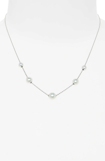 Shop Mikimoto Graduated Pearl Station Necklace In White Gold