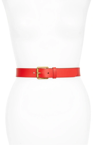 Shop Gucci Horsebit Calfskin Leather Belt In Red