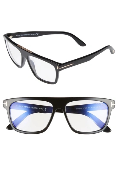 Shop Tom Ford Cecilio 57mm Blue Block Optical Glasses - Shiny Black