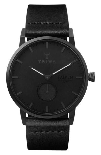 Shop Triwa Midnight Falken Leather Strap Watch, 38mm In Black