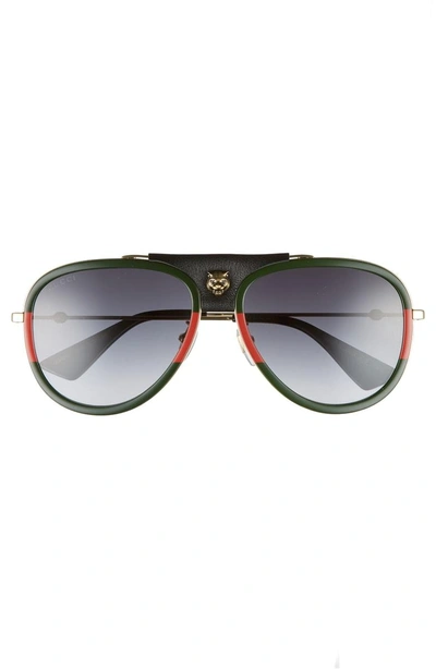 Gucci Gradient Web Aviator Sunglasses W/ Leather Trim, Gold/green/red |  ModeSens