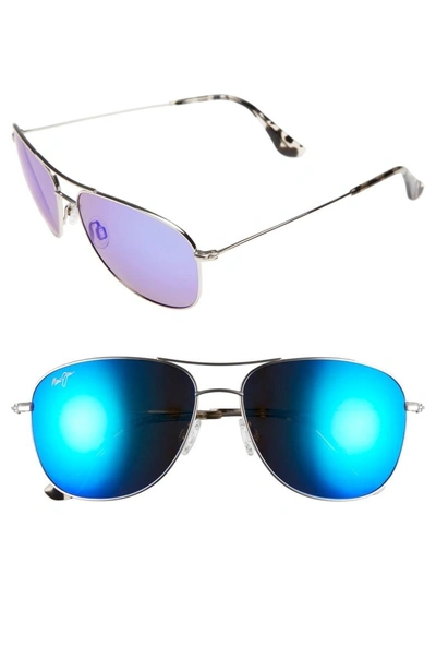 Shop Maui Jim Cliff House 59mm Polarizedplus2 Metal Aviator Sunglasses - Silver/ Blue Hawaii