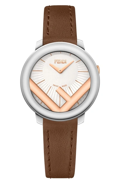 Shop Fendi Run Away Leather Strap Watch, 28mm In Silver/ White/ Rose Gold