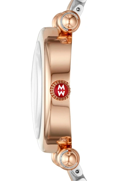 Shop Michele Caber Diamond Bracelet Watch, 35mm In Silver/ Mop/ Rose Gold