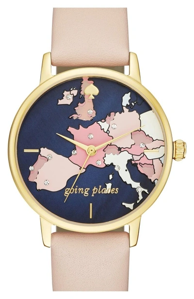 Shop Kate Spade 'metro' Leather Strap Watch, 34mm In Vachetta/ Europe