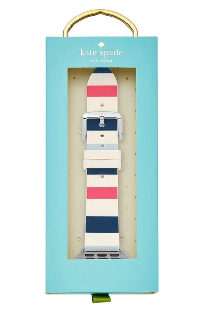 Shop Kate Spade Apple Watch Strap, 25mm In Blue/ White/ Pink