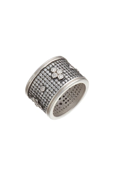 Shop Freida Rothman Clover Wide Band Ring In Black/ White/ Silver