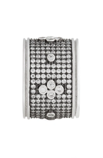 Shop Freida Rothman Clover Wide Band Ring In Black/ White/ Silver