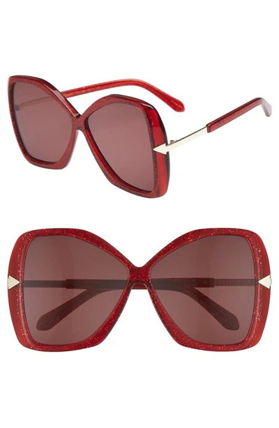 Shop Karen Walker Mary 60mm Butterfly Sunglasses - Red Glitter
