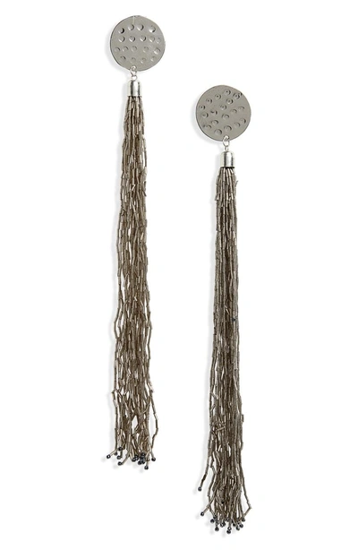 Shop Panacea Hammered Disc Tassel Earrings In Silver