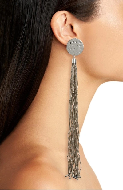 Shop Panacea Hammered Disc Tassel Earrings In Silver