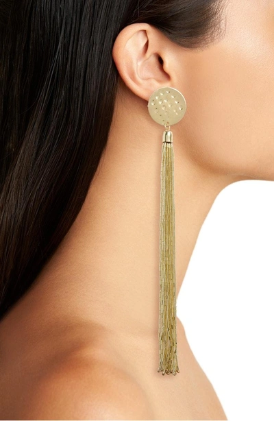 Shop Panacea Hammered Disc Tassel Earrings In Gold