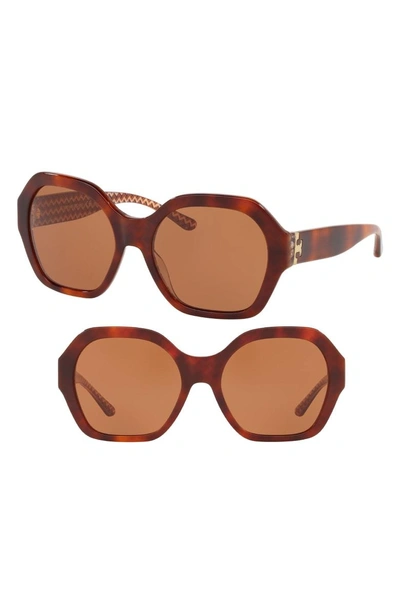 Shop Tory Burch Serif T Pattern 57mm Hexagon Sunglasses - Tortoise/ Orange
