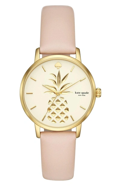 Shop Kate Spade Metro Leather Strap Watch, 34mm In Blush/ Cream/ Gold